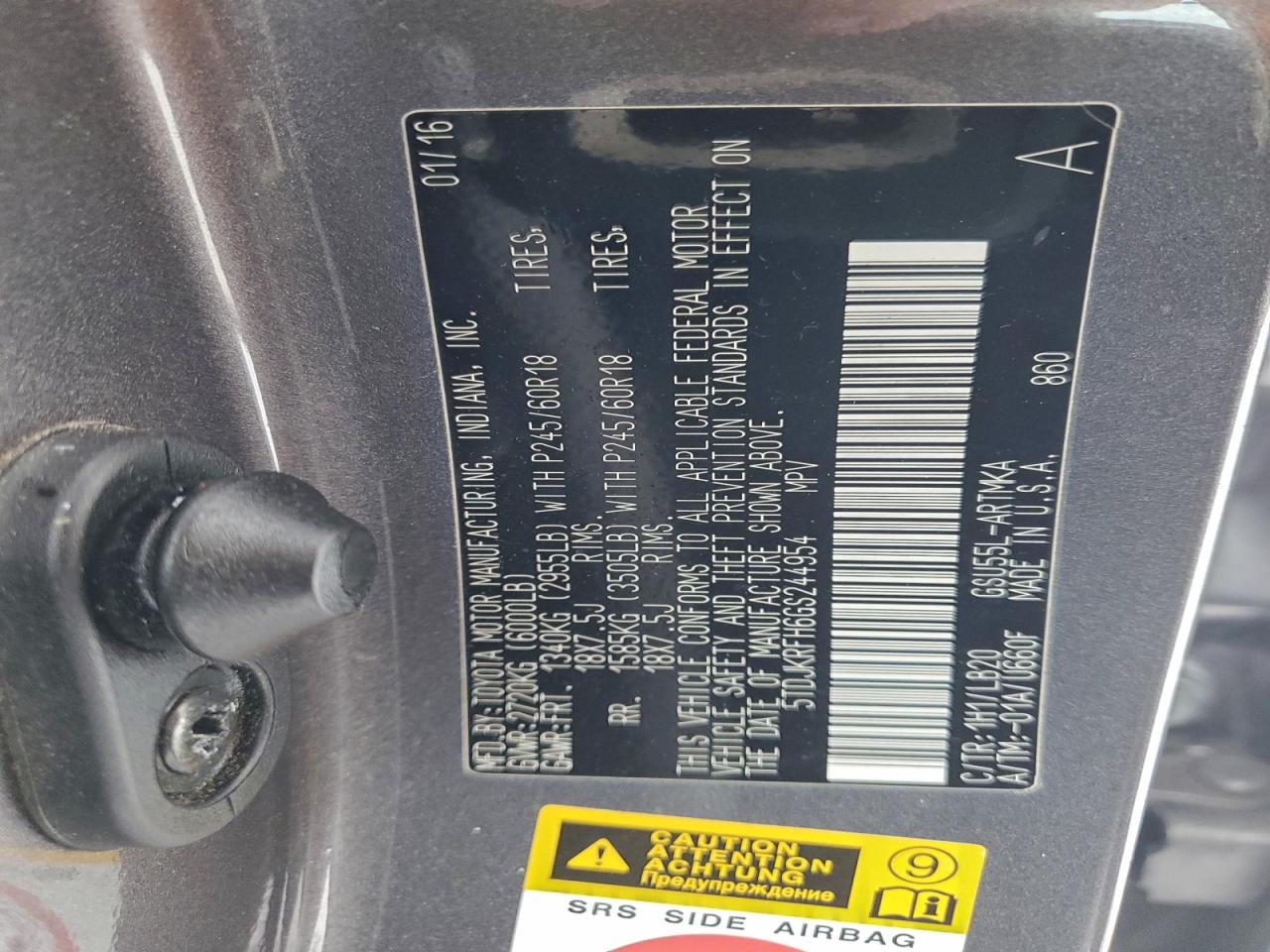 2016 Toyota Highlander Xle Charcoal vin: 5TDJKRFH6GS244954