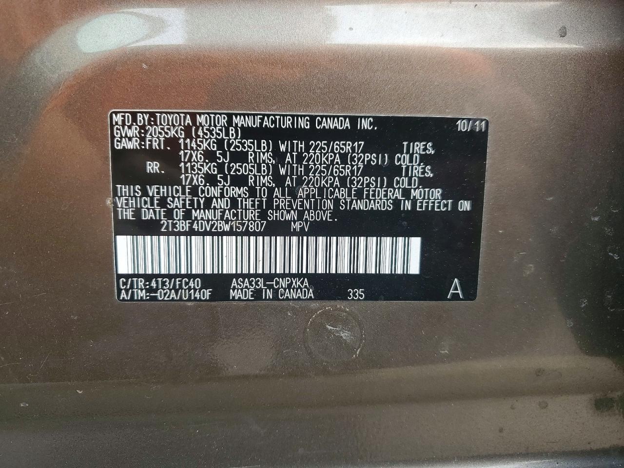 2011 Toyota Rav4 Base Gray vin: 2T3BF4DV2BW157807