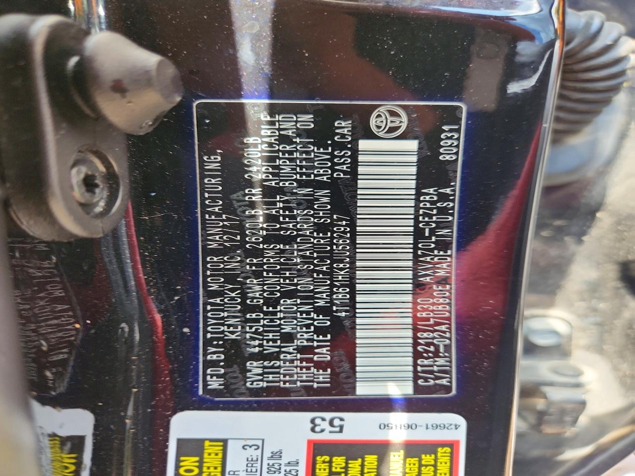 2018 Toyota Camry Xse Черный vin: 4T1B61HK8JU562947