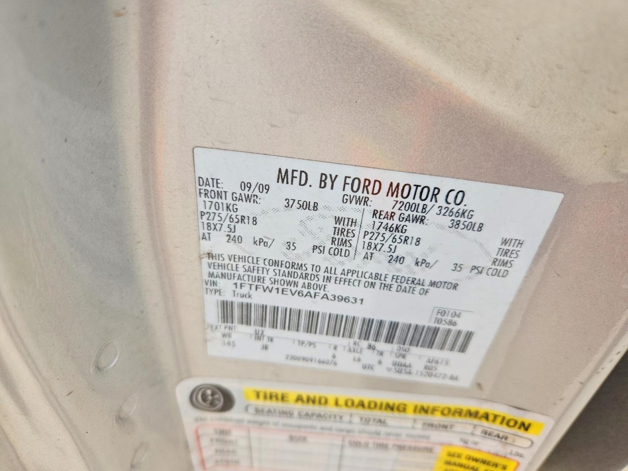 2010 Ford F150 Supercrew Silver vin: 1FTFW1EV6AFA39631