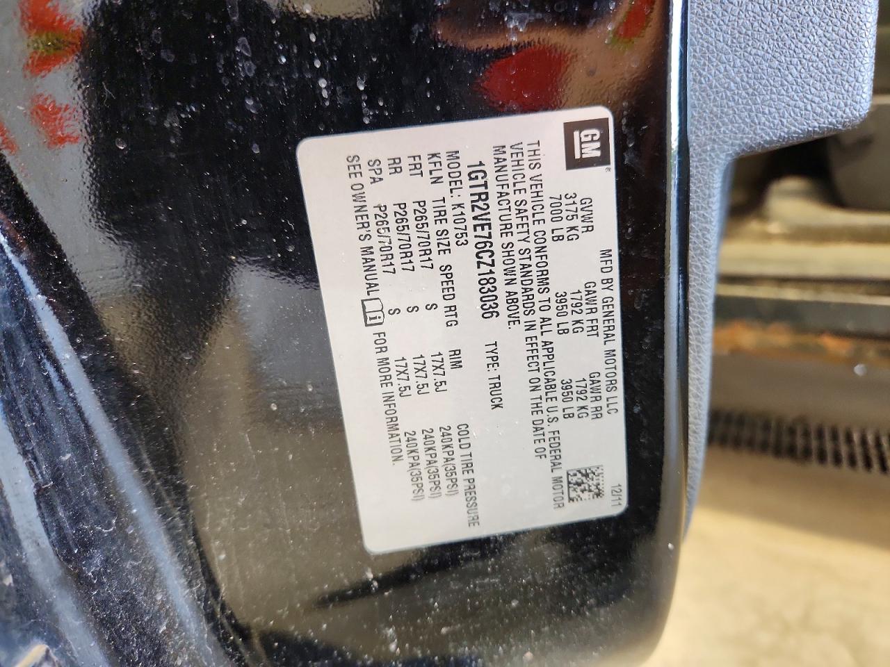 2012 Gmc Sierra K1500 Sle Black vin: 1GTR2VE76CZ183036