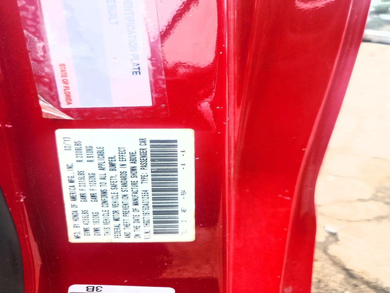 2013 Honda Accord Ex Red vin: 1HGCT1B75DA012554