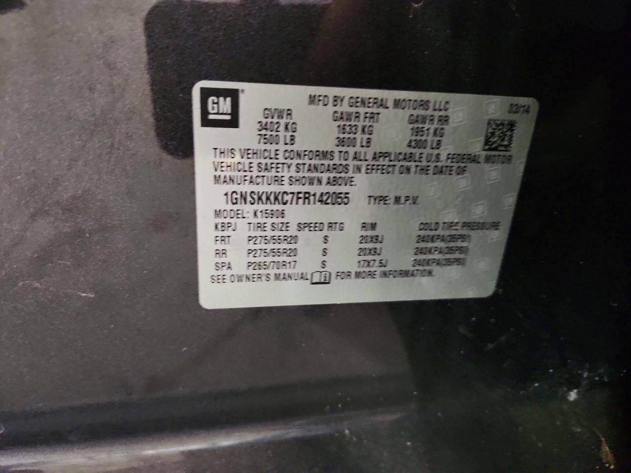 2015 Chevrolet Suburban K1500 Ltz Gray vin: 1GNSKKKC7FR142055