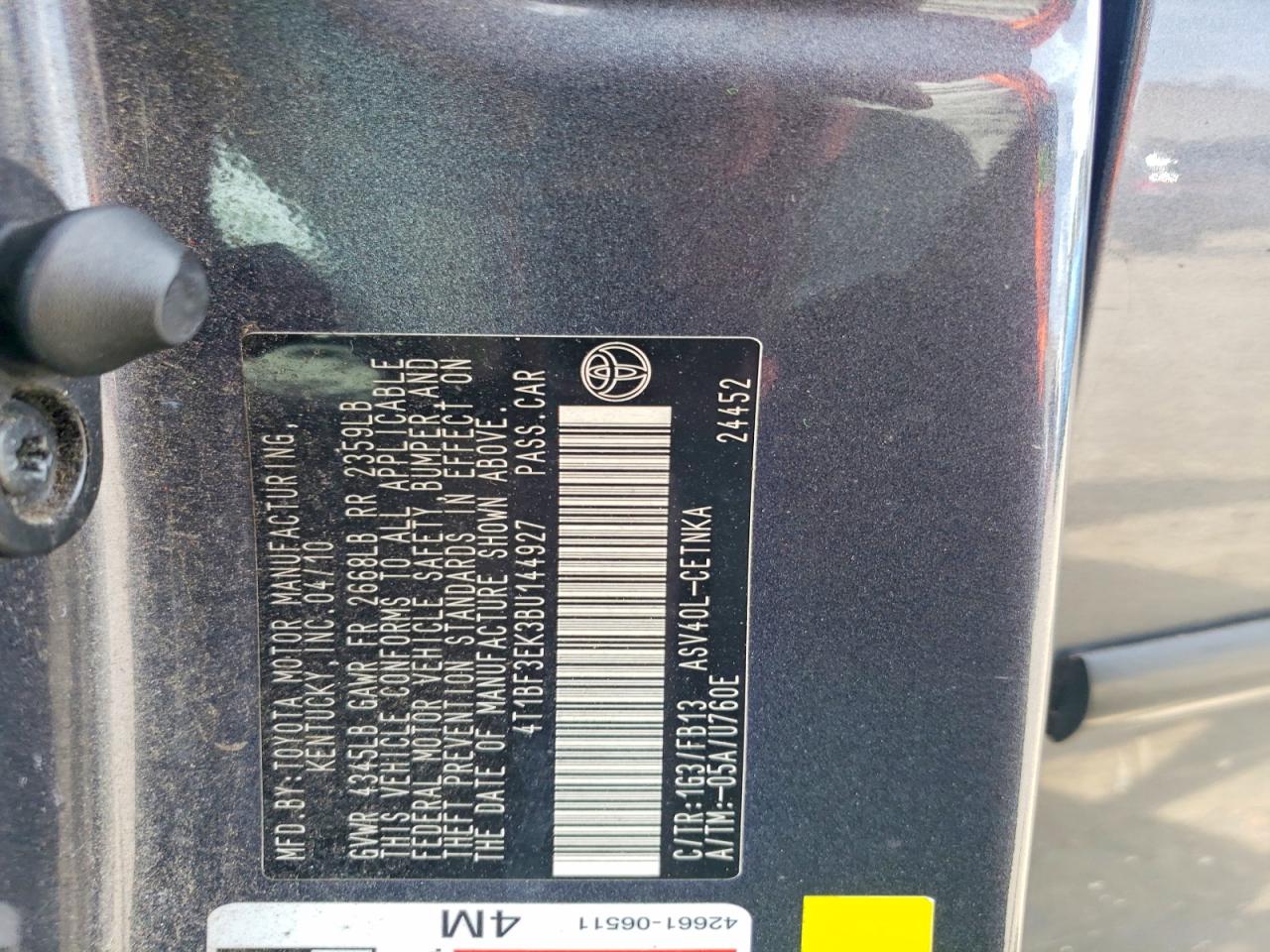 2011 Toyota Camry Le Gray vin: 4T1BF3EK3BU144927