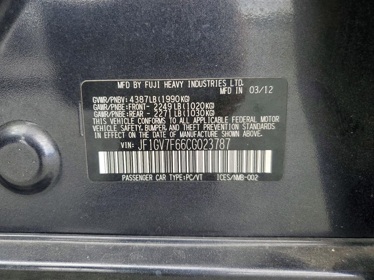 2012 Subaru Impreza Wrx Gray vin: JF1GV7F66CG023787