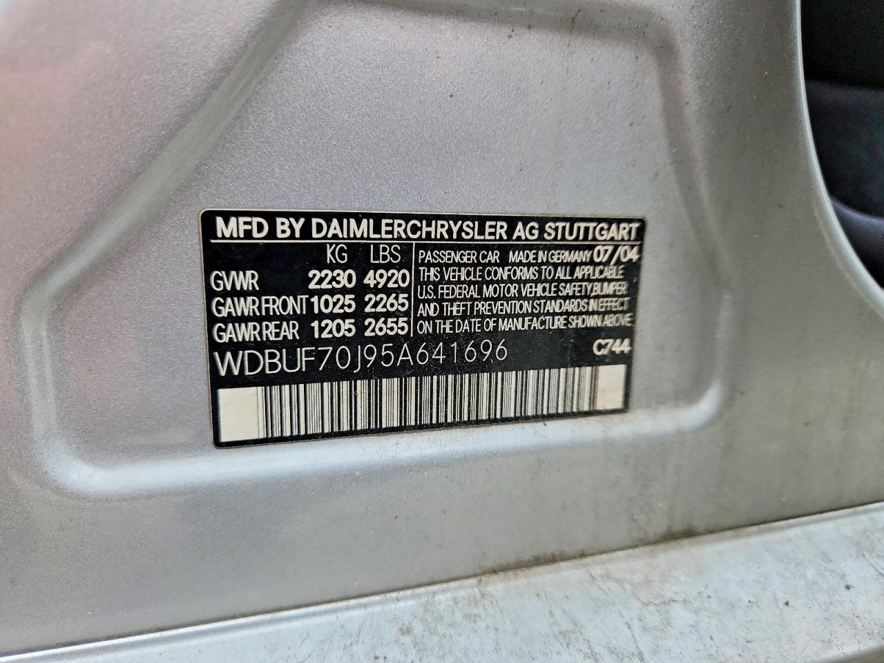 2005 Mercedes-benz E 500 Silver vin: WDBUF70J95A641696