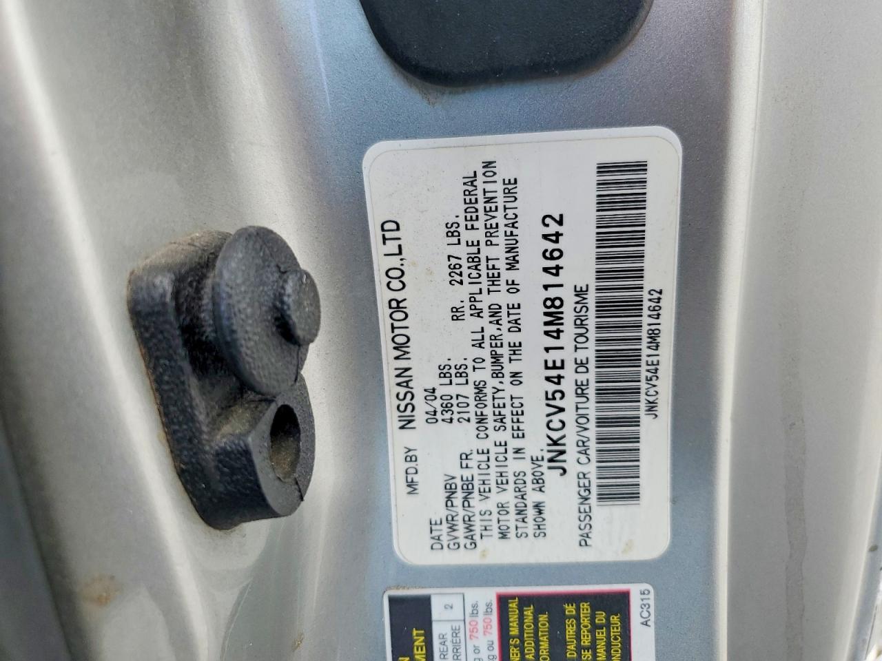 2004 Infiniti G35 Base Silver vin: JNKCV54E14M814642