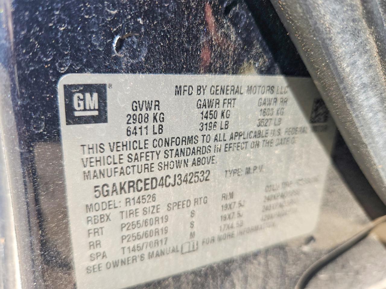 2012 Buick Enclave Black vin: 5GAKRCED4CJ342532