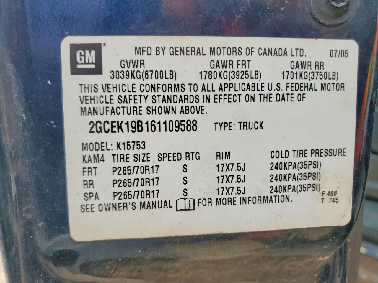 2006 Chevrolet Silverado K1500 Blue vin: 2GCEK19B161109588