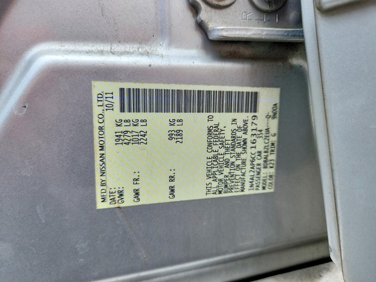 2012 Nissan Altima 2.5 Silver vin: 1N4AL2AP6CC163179