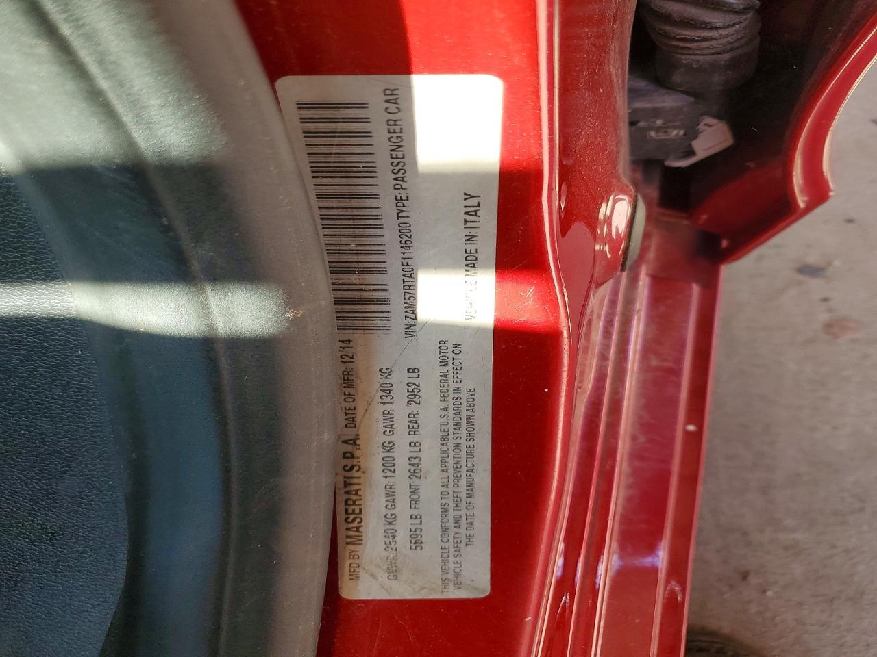 2015 Maserati Ghibli S Red vin: ZAM57RTA0F1146200