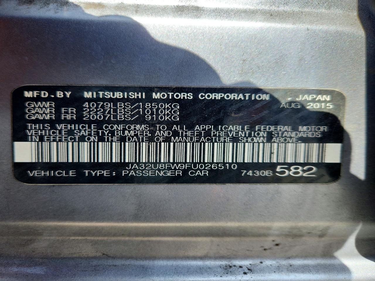 2015 Mitsubishi Lancer Gt Gray vin: JA32U8FW9FU026510