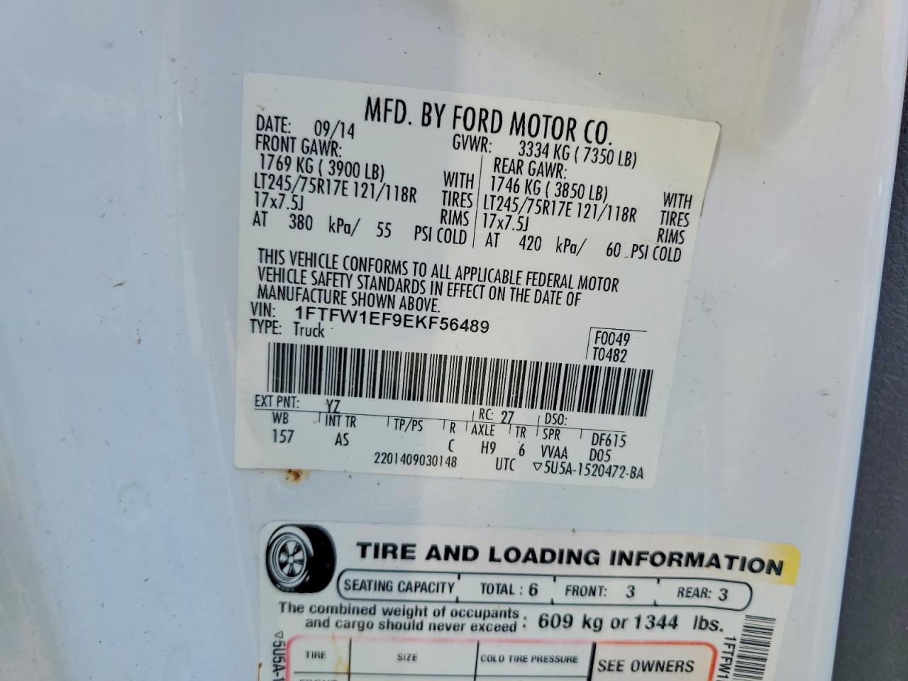 2014 Ford F150 Supercrew White vin: 1FTFW1EF9EKF56489