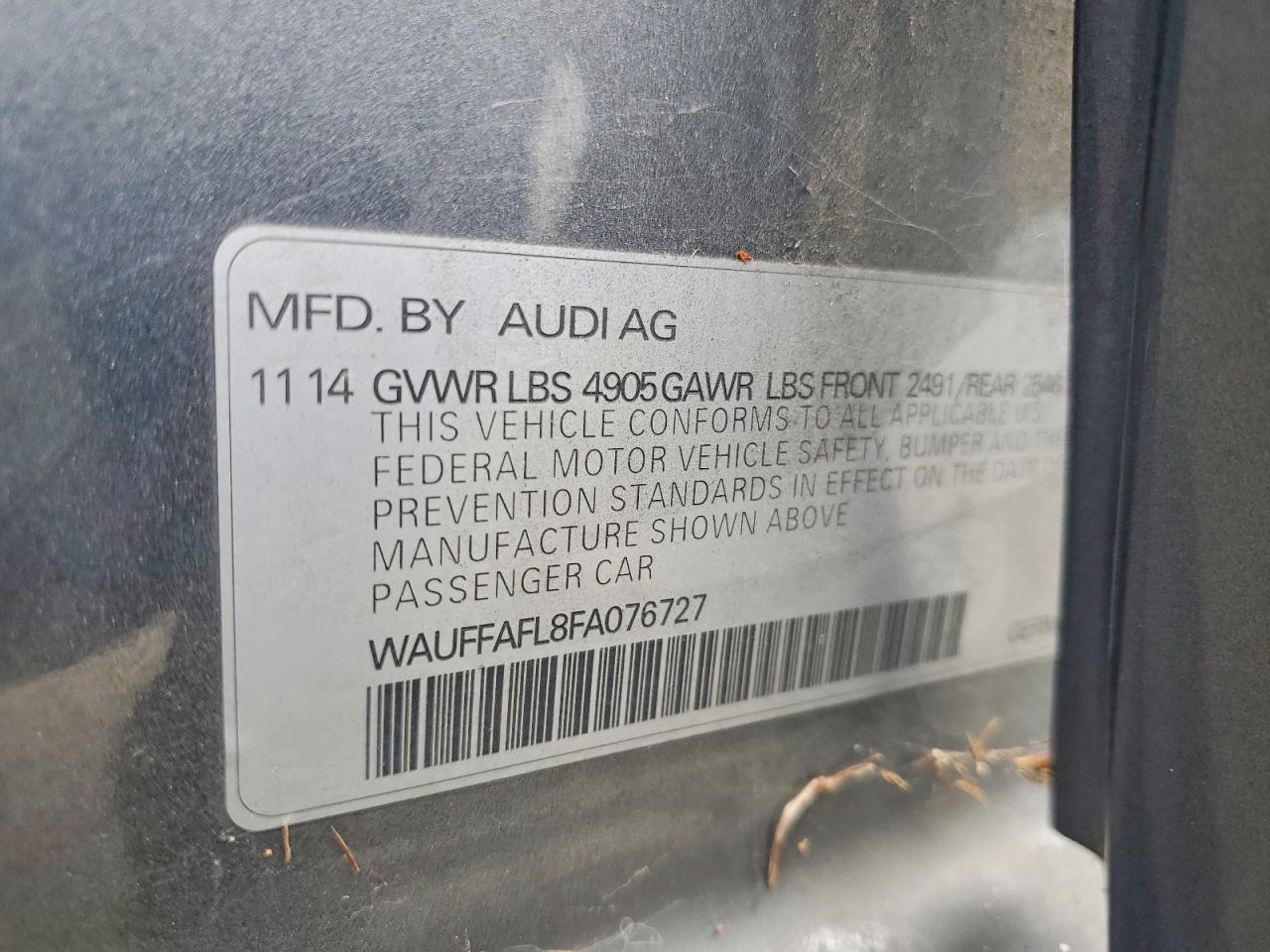 2015 Audi A4 Premium Plus Gray vin: WAUFFAFL8FA076727