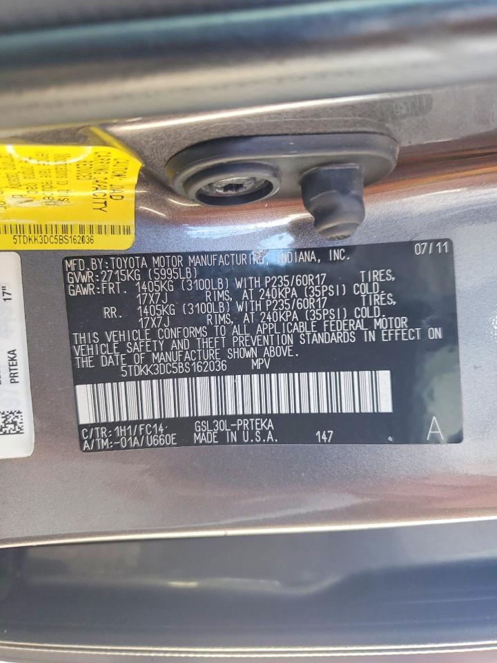 2011 Toyota Sienna Le Серебряный vin: 5TDKK3DC5BS162036
