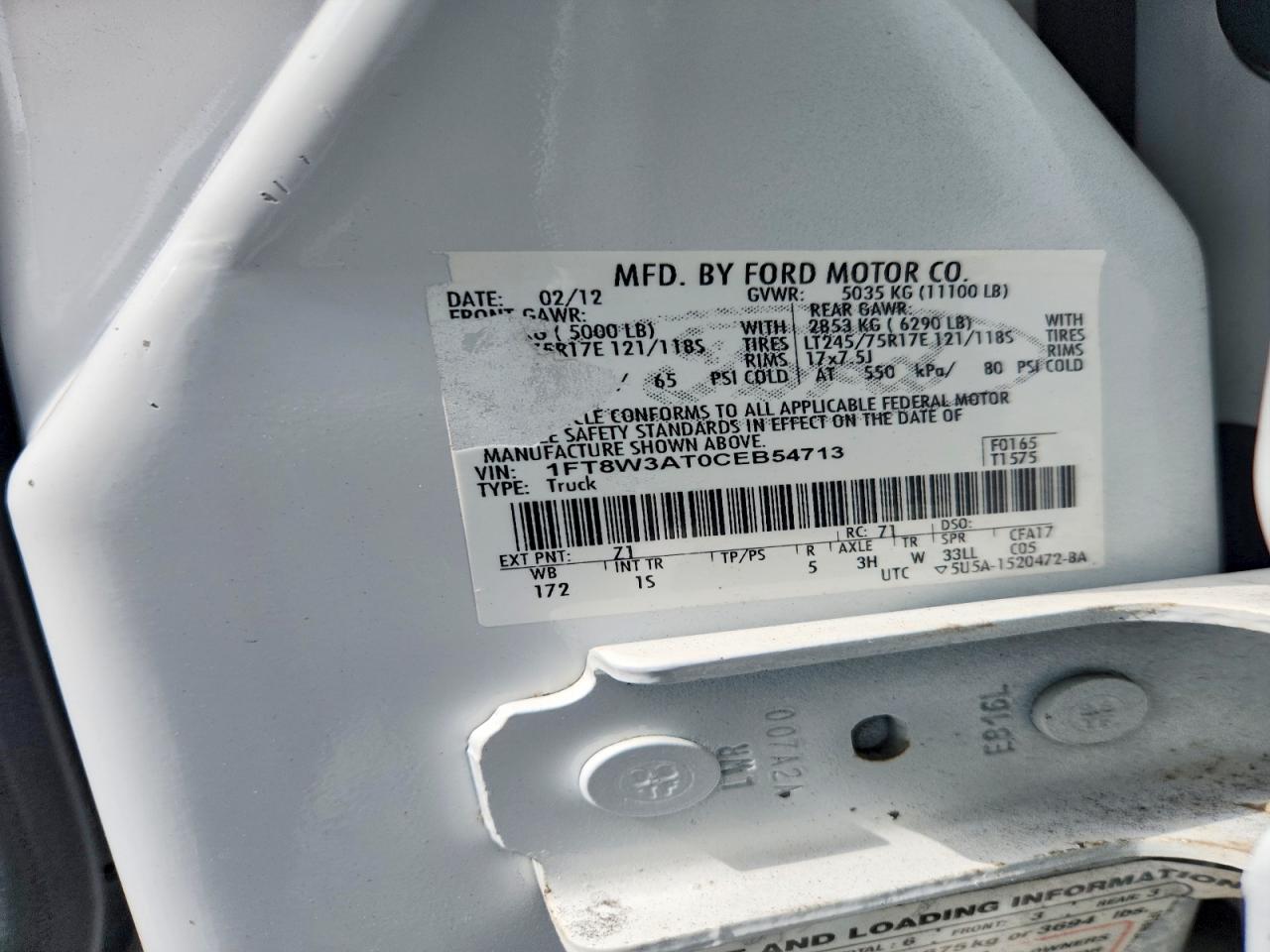 2012 Ford F350 Super Duty White vin: 1FT8W3AT0CEB54713