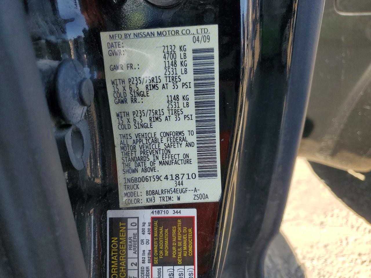 2009 Nissan Frontier Xe Black vin: 1N6BD06T59C418710