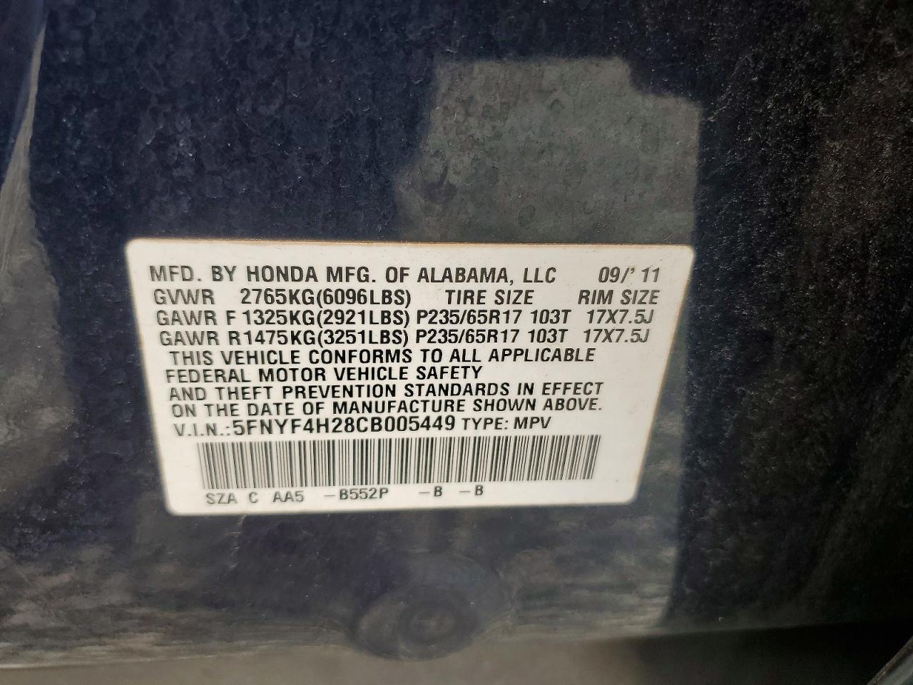 2012 Honda Pilot Lx Blue vin: 5FNYF4H28CB005449