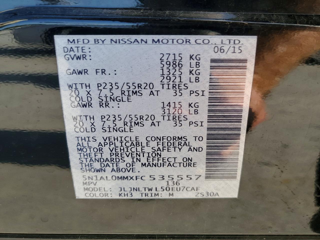 2015 Infiniti Qx60 Base Black vin: 5N1AL0MMXFC535557