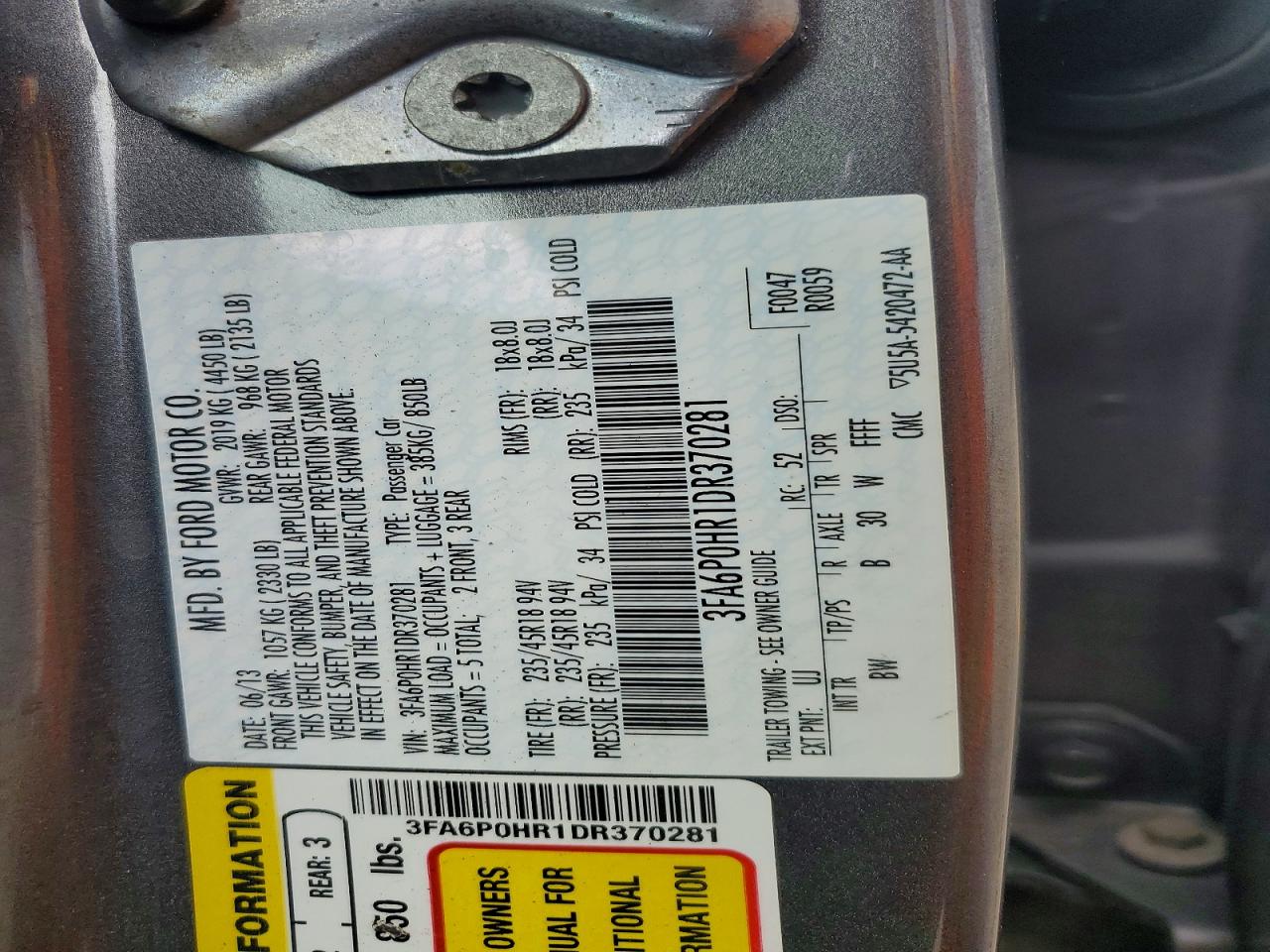 2013 Ford Fusion Se Gray vin: 3FA6P0HR1DR370281