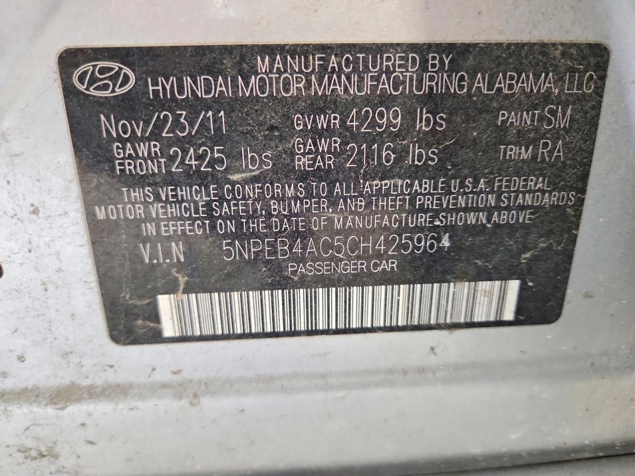 2012 Hyundai Sonata Gls Silver vin: 5NPEB4AC5CH425964
