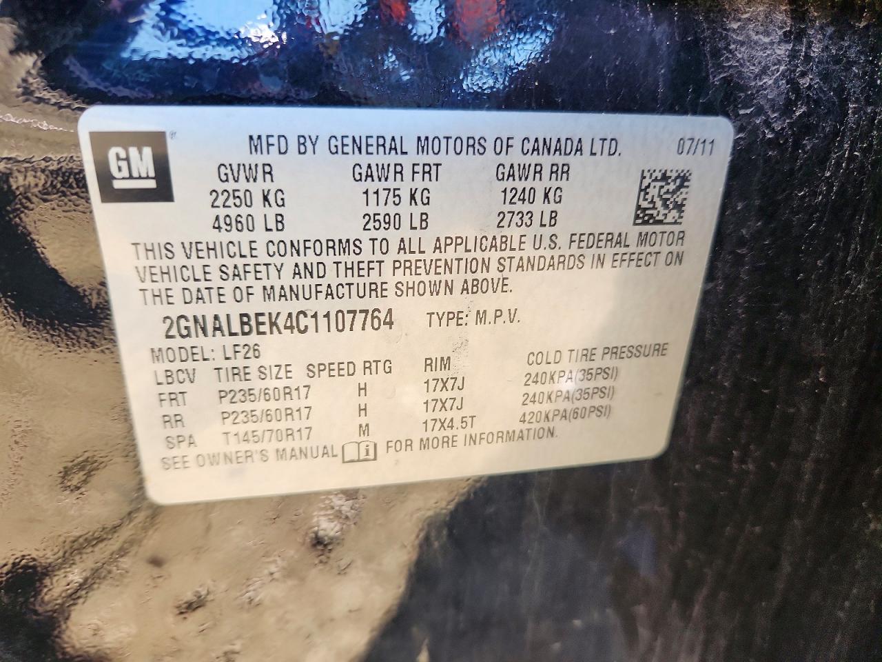 2012 Chevrolet Equinox Ls Black vin: 2GNALBEK4C1107764