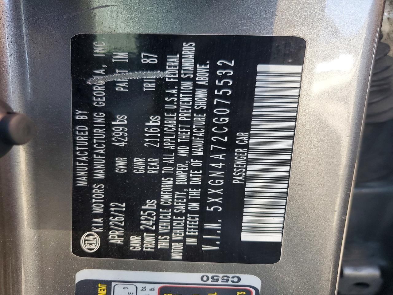 2012 Kia Optima Ex Gray vin: 5XXGN4A72CG075532