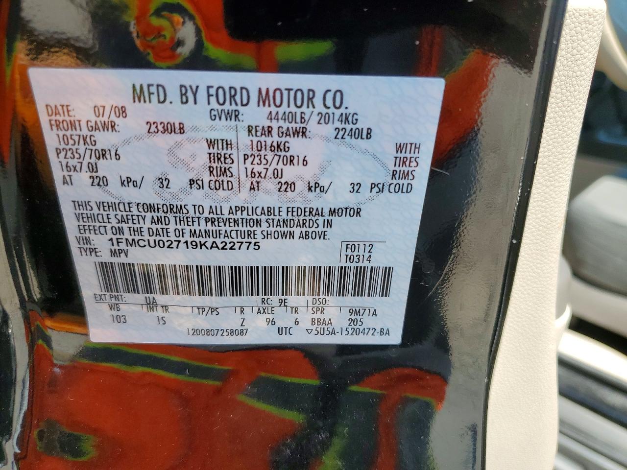 2009 Ford Escape Xls Black vin: 1FMCU02719KA22775