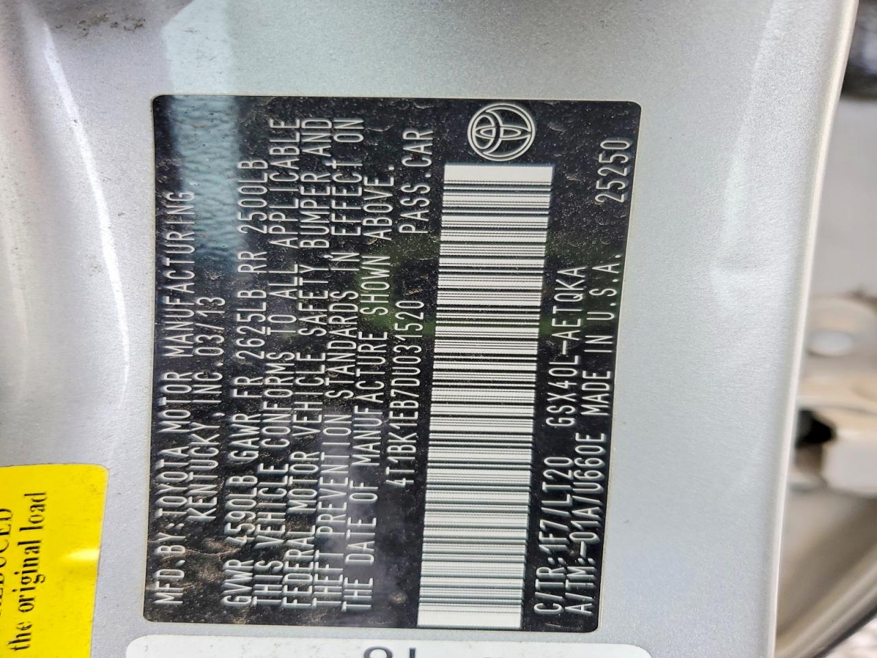 2013 Toyota Avalon Xle Touring Silver vin: 4T1BK1EB7DU031520