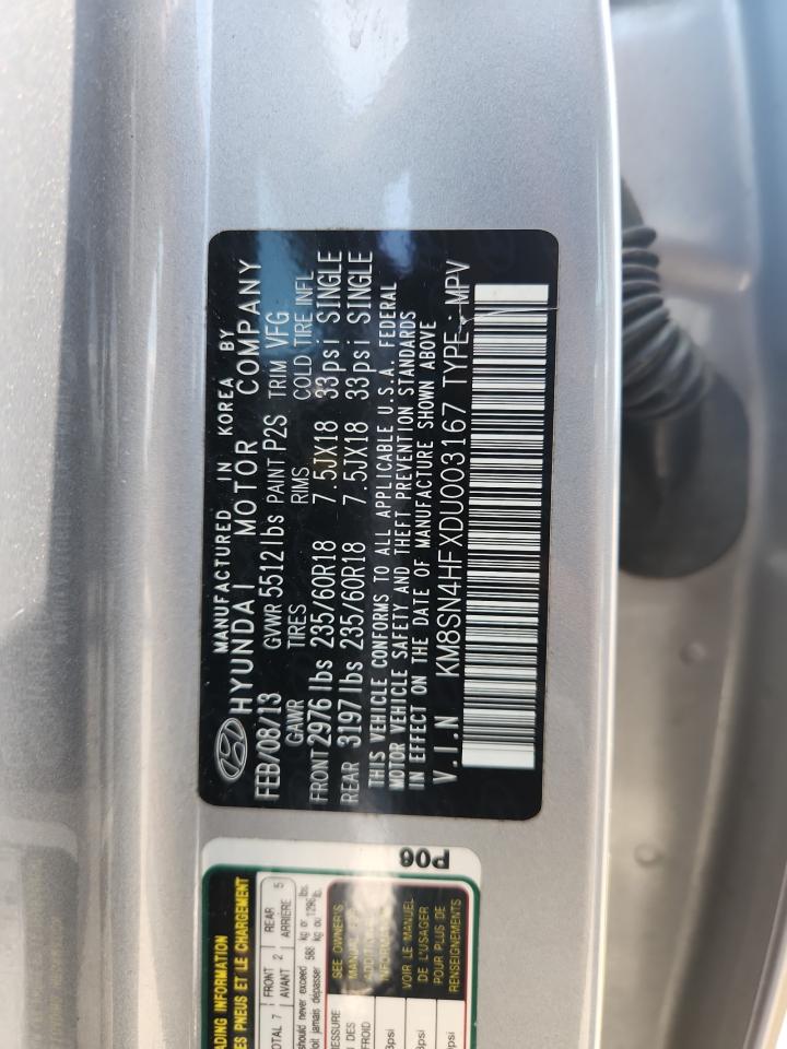 2013 Hyundai Santa Fe Gls Silver vin: KM8SN4HFXDU003167
