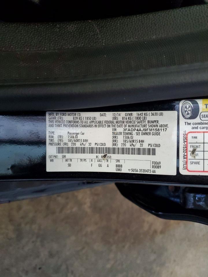 2015 Ford Fiesta S Black vin: 3FADP4AJ9FM158117
