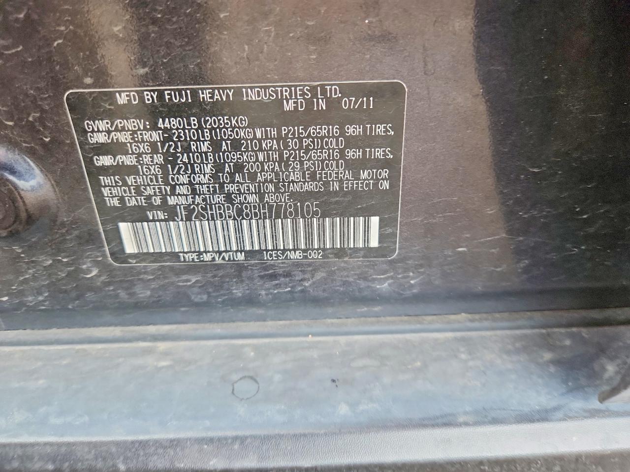 2011 Subaru Forester 2.5x Black vin: JF2SHBBC8BH778105