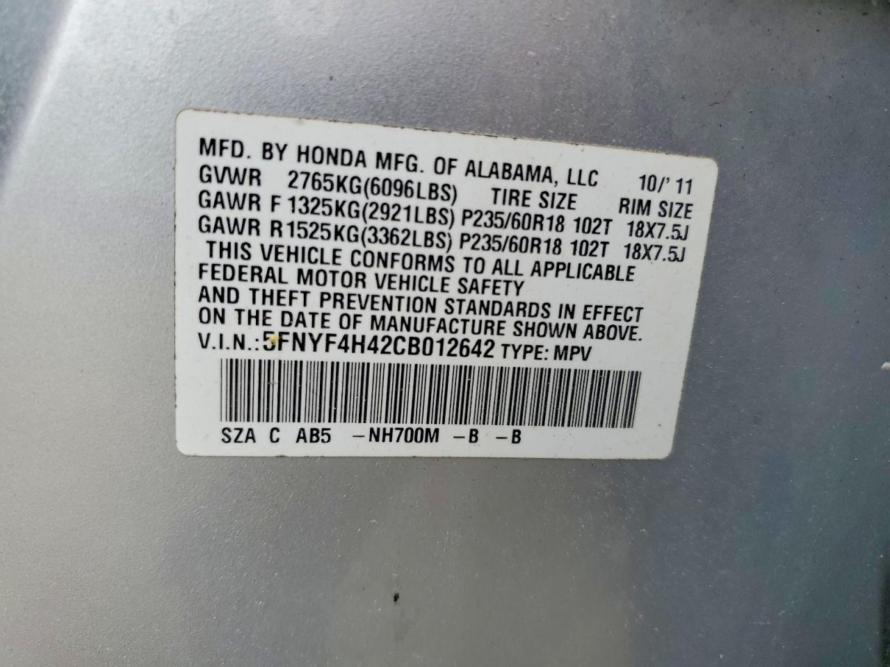 2012 Honda Pilot Ex Серебряный vin: 5FNYF4H42CB012642