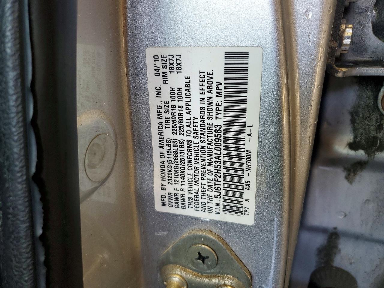 2010 Honda Accord Crosstour Exl Silver vin: 5J6TF2H53AL009583