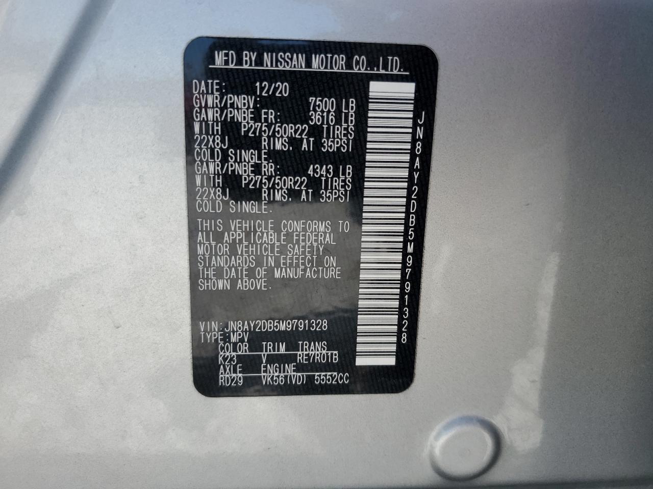 2021 Nissan Armada Platinum Silver vin: JN8AY2DB5M9791328