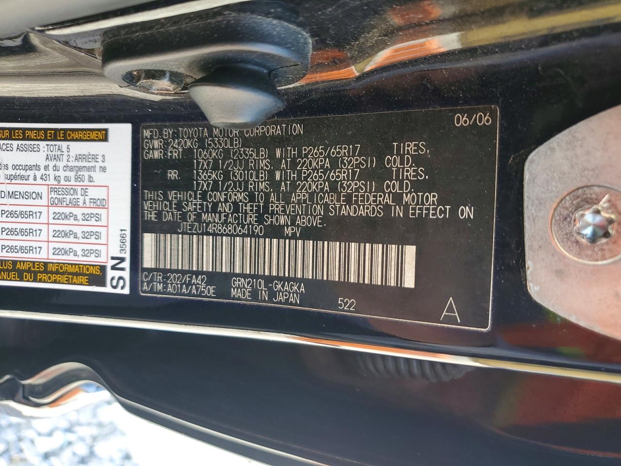 2006 Toyota 4runner Sr5 Black vin: JTEZU14R868064190