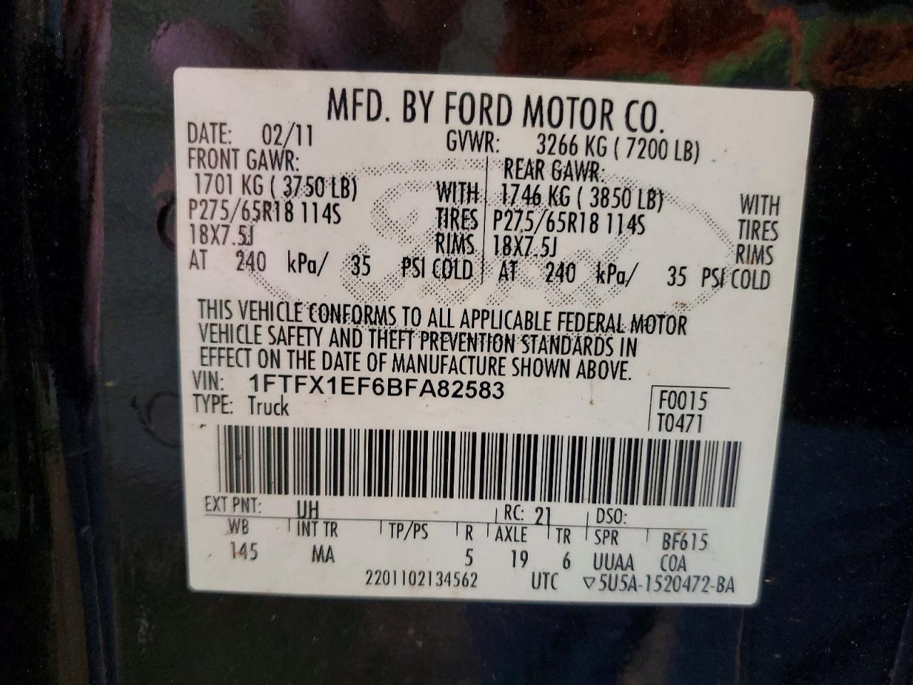 2011 Ford F150 Super Cab Черный vin: 1FTFX1EF6BFA82583