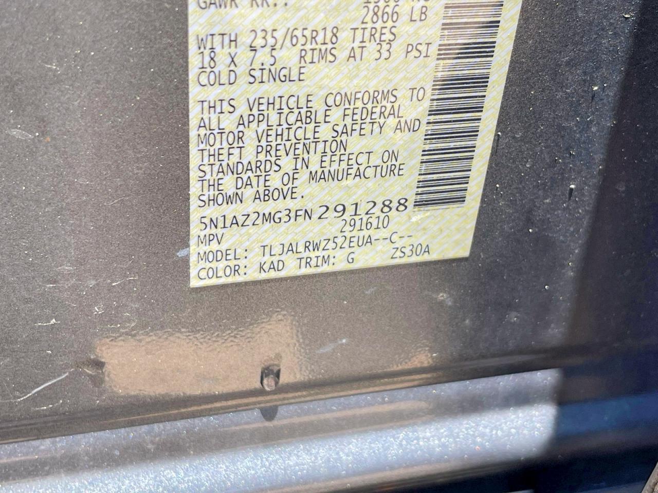 2015 Nissan Murano Sl Серебряный vin: 5N1AZ2MG3FN291288