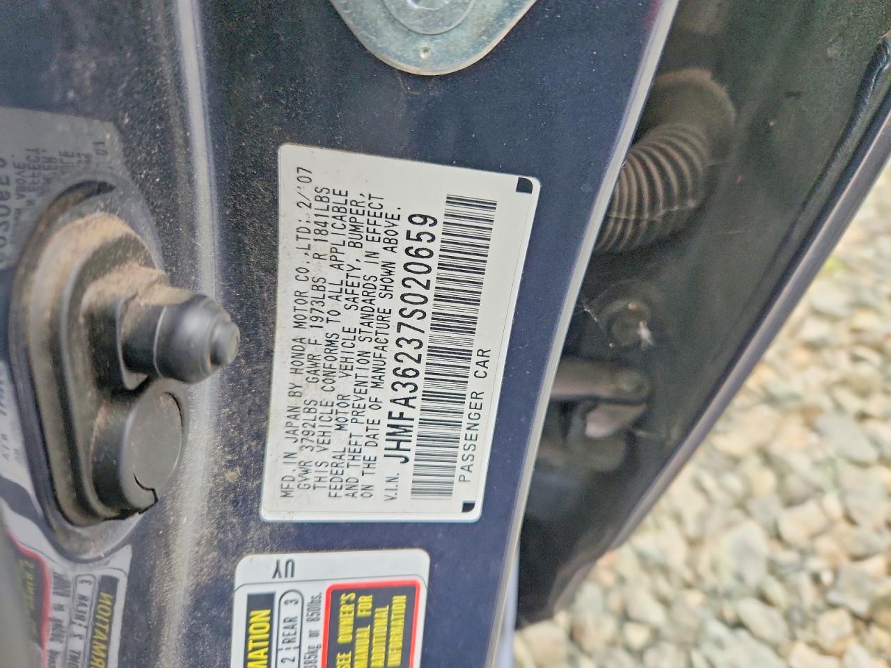 2007 Honda Civic Hybrid Gray vin: JHMFA36237S020659