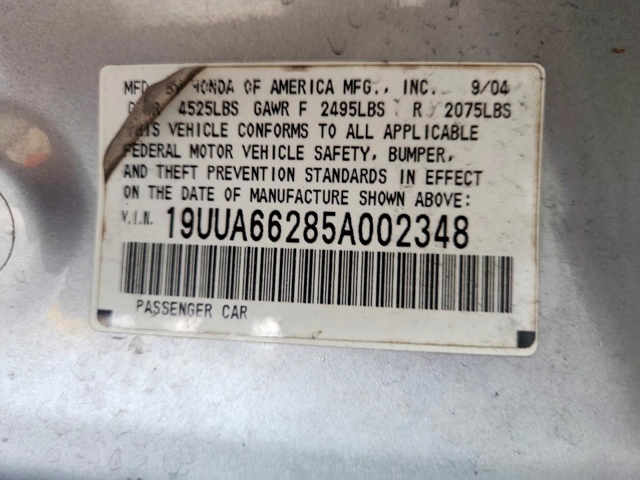 2005 Acura Tl Серебряный vin: 19UUA66285A002348