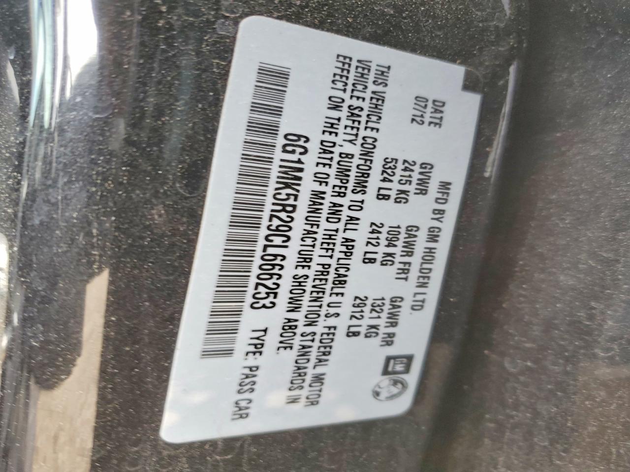 2012 Chevrolet Caprice Police Black vin: 6G1MK5R29CL666253