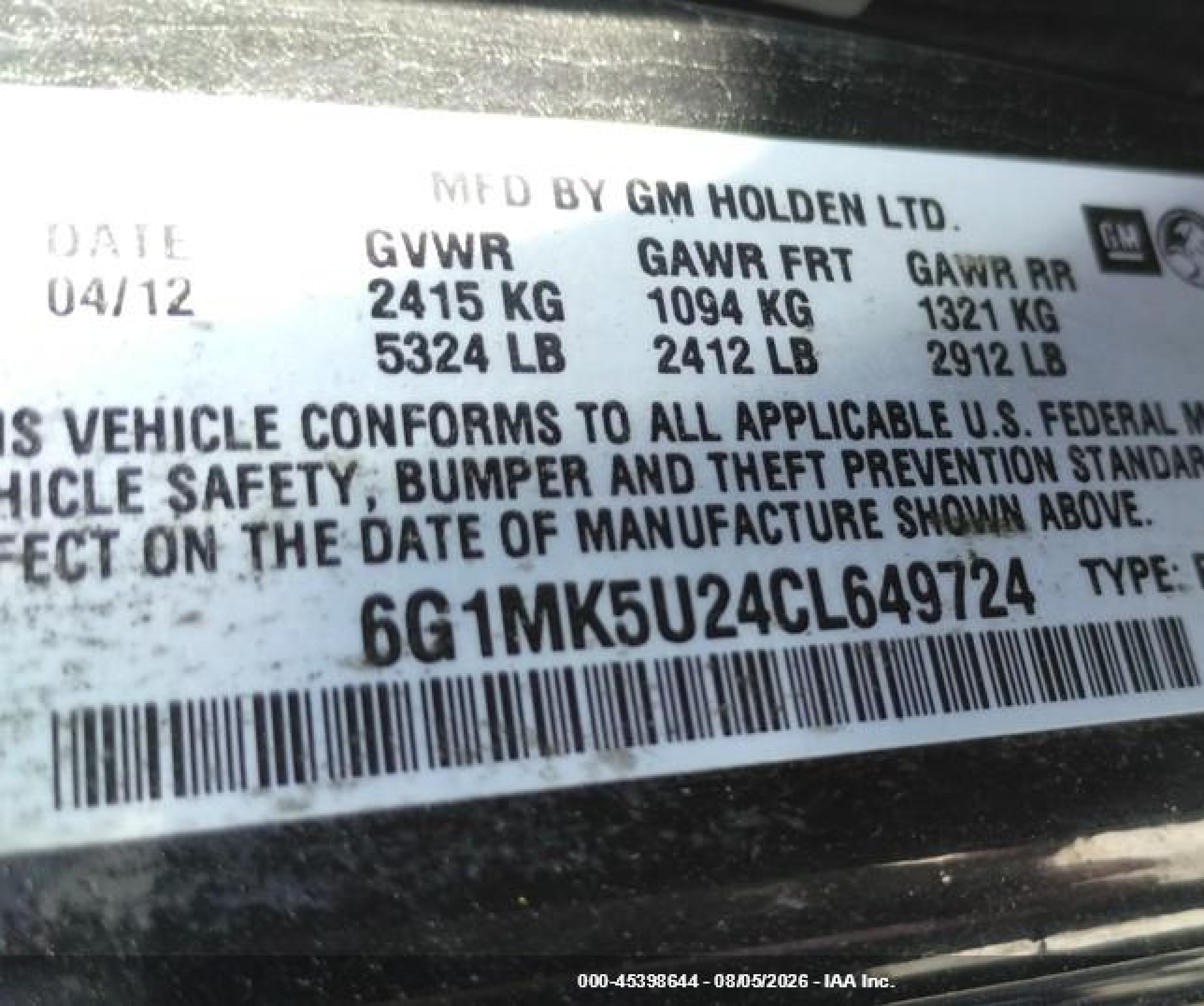2012 Chevrolet Caprice Police Black vin: 6G1MK5U24CL649724