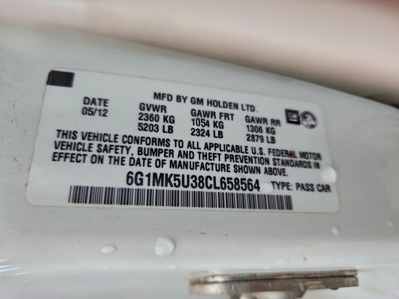 2012 Chevrolet Caprice Police White vin: 6G1MK5U38CL658564