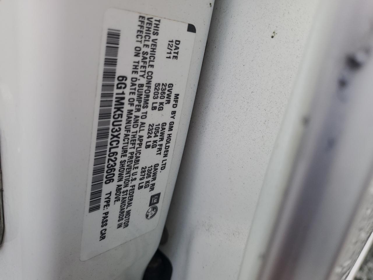 2012 Chevrolet Caprice Police White vin: 6G1MK5U3XCL623606