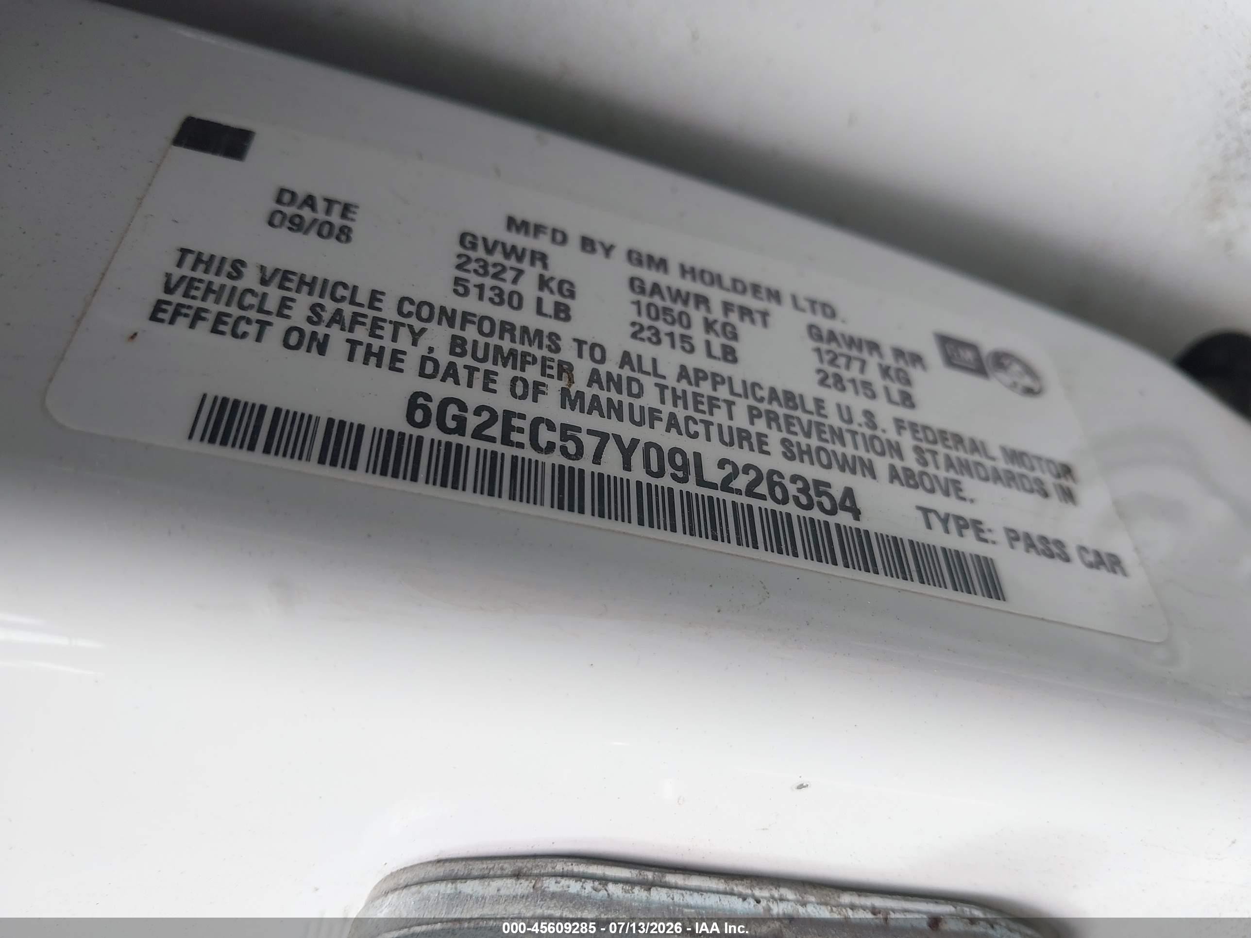 2009 Pontiac G8 Gt Белый vin: 6G2EC57Y09L226354
