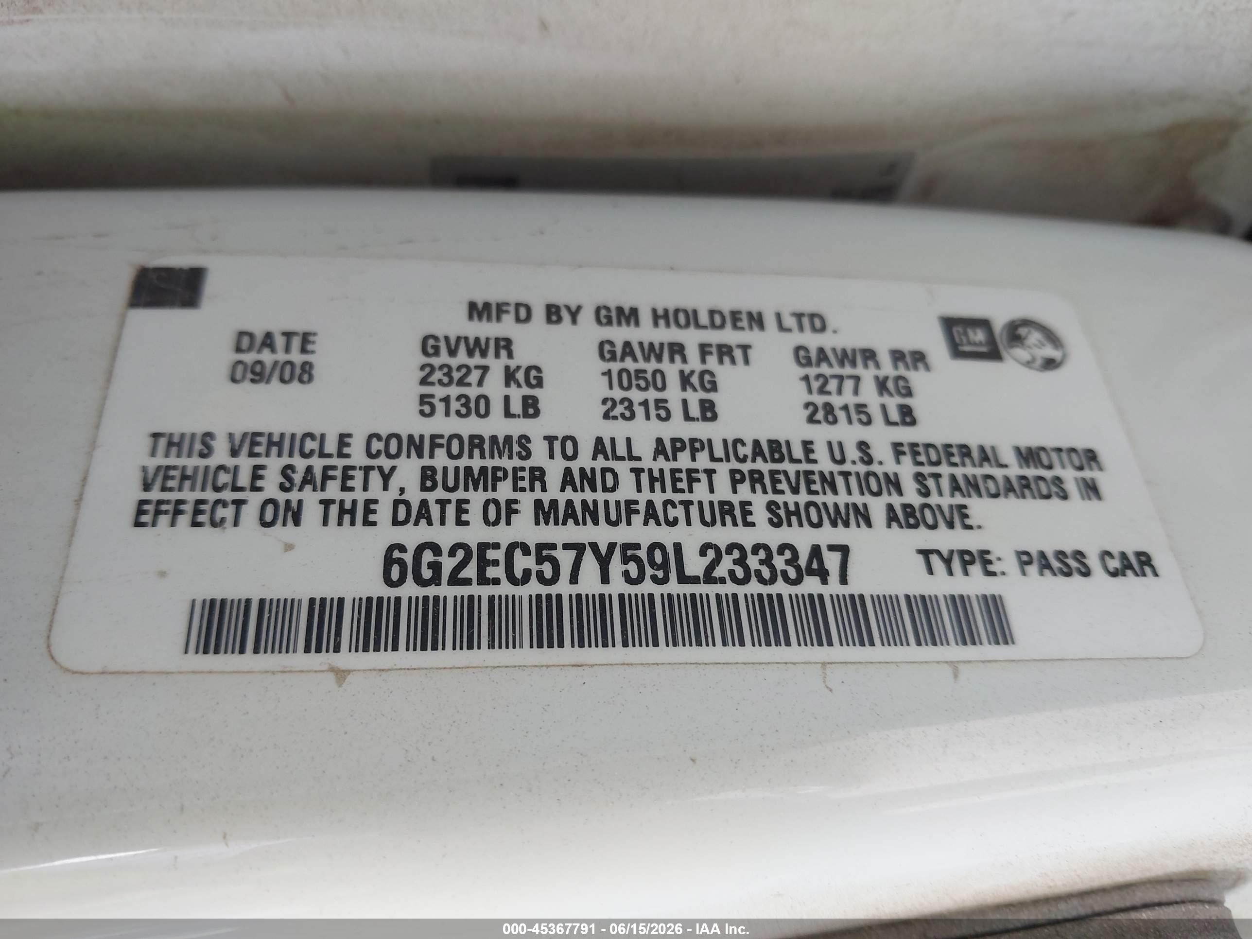 2009 Pontiac G8 Gt White vin: 6G2EC57Y59L233347