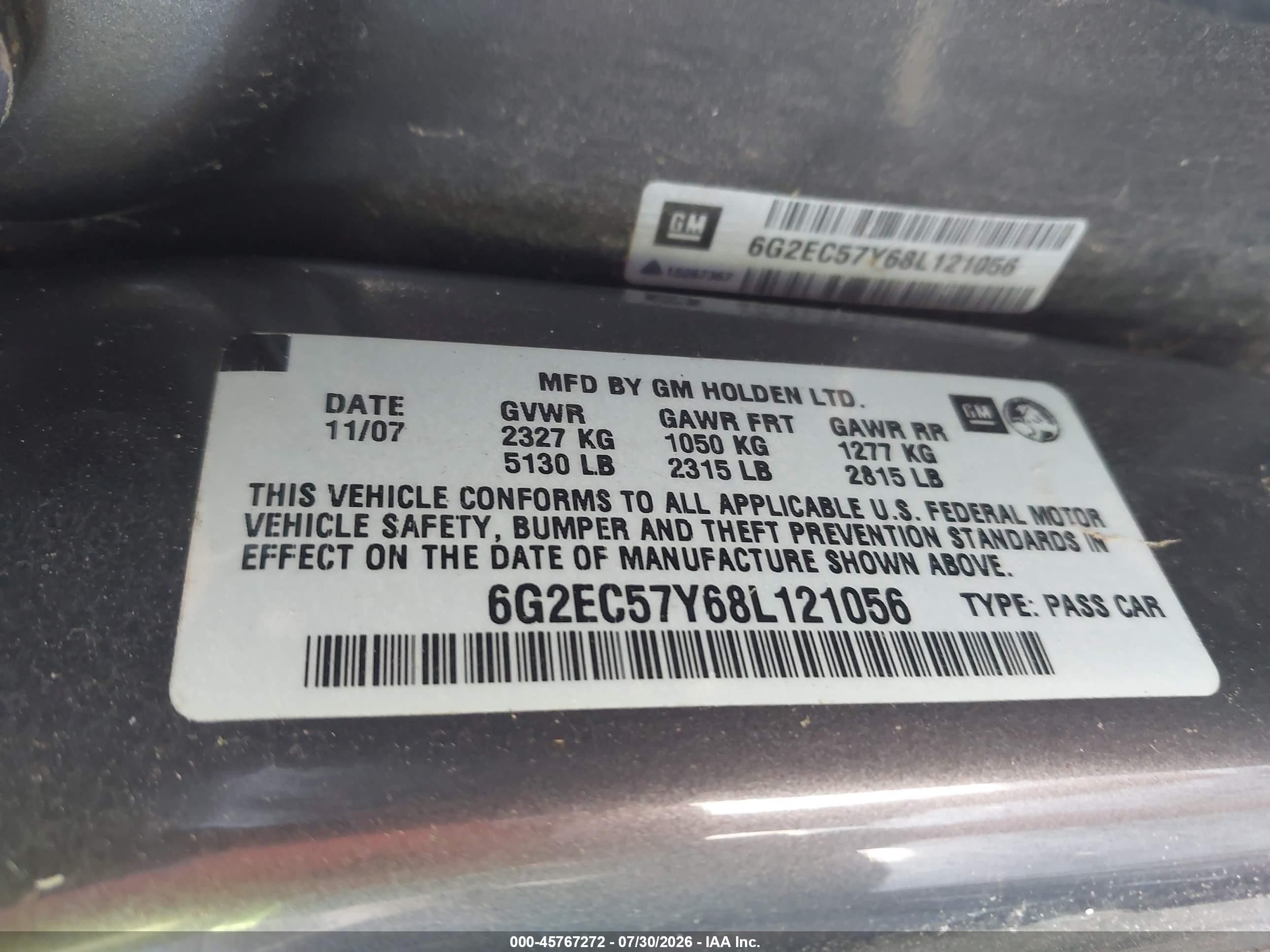 2008 Pontiac G8 Gt Gray vin: 6G2EC57Y68L121056