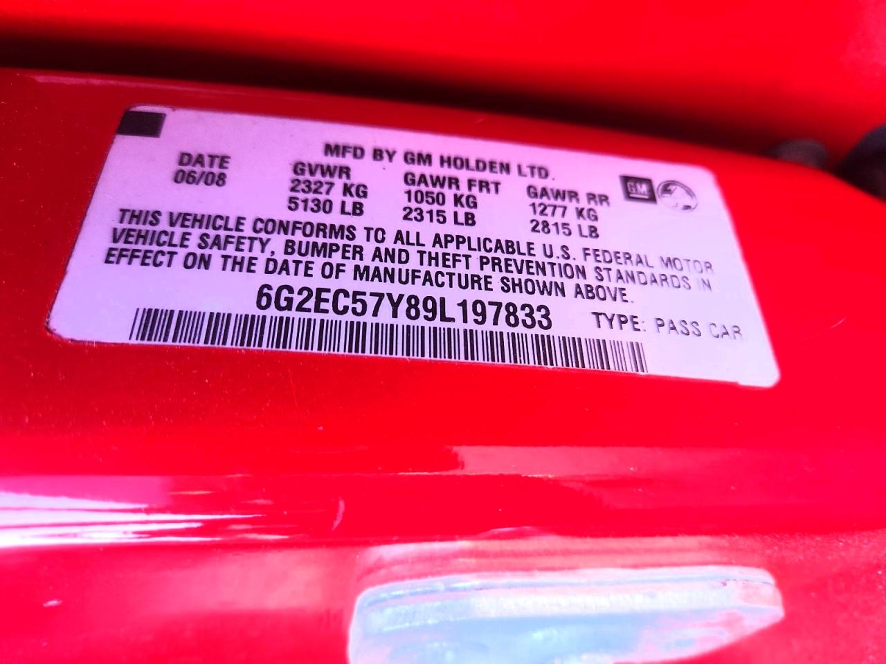 2009 Pontiac G8 Gt Red vin: 6G2EC57Y89L197833