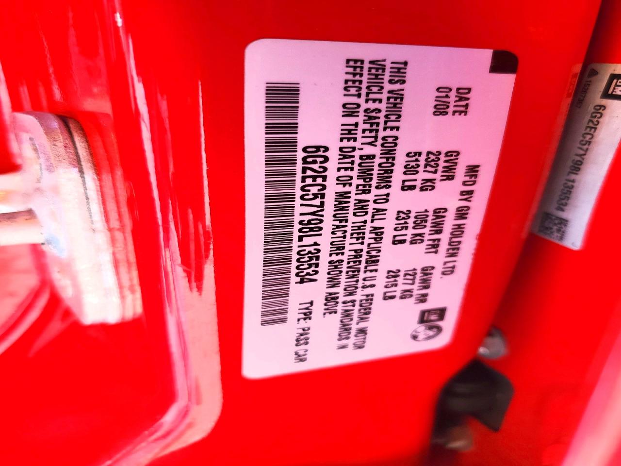 2008 Pontiac G8 Gt Red vin: 6G2EC57Y98L135534