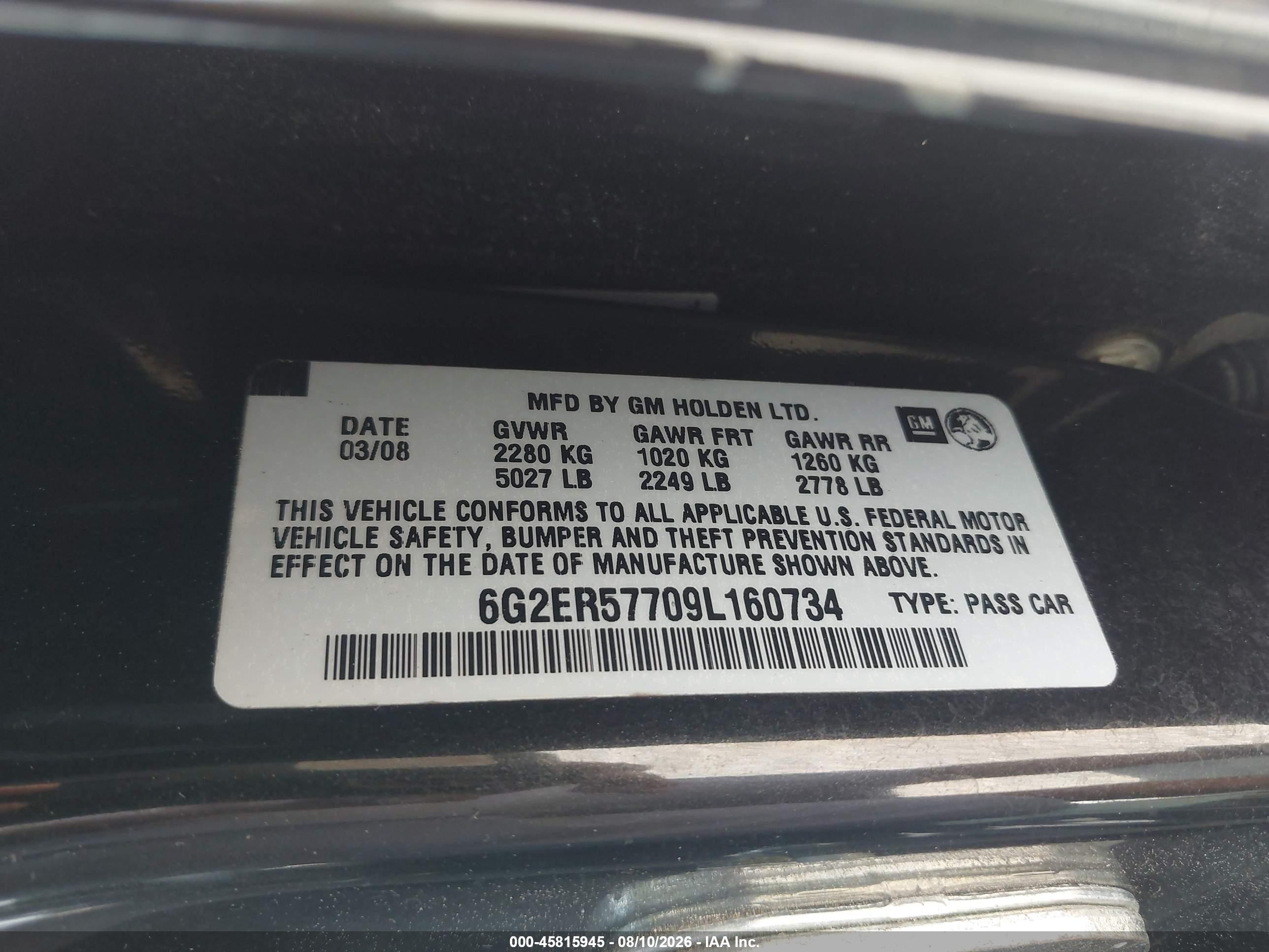 2009 Pontiac G8   Black vin: 6G2ER57709L160734